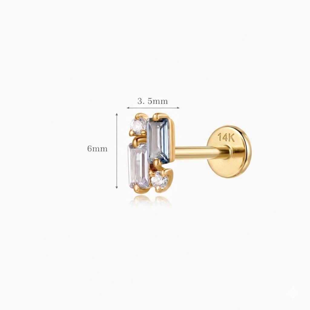 14K Solid Yellow Gold Topaz Cluster Flat Back Stud & Solid Gold Post