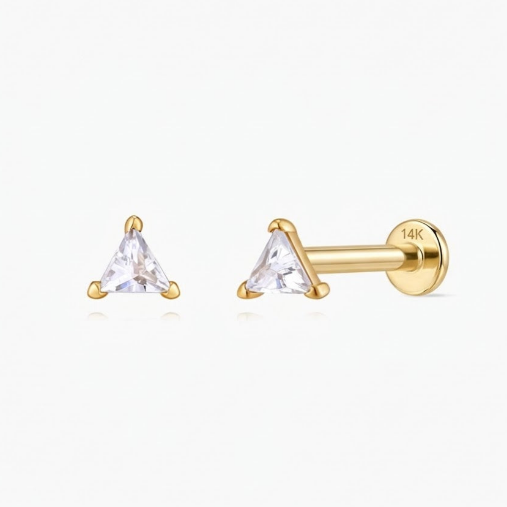 Aunyra- 14K Solid Yellow Gold Trillion-Cut Geometric Flat Back Stud & Solid Gold Post