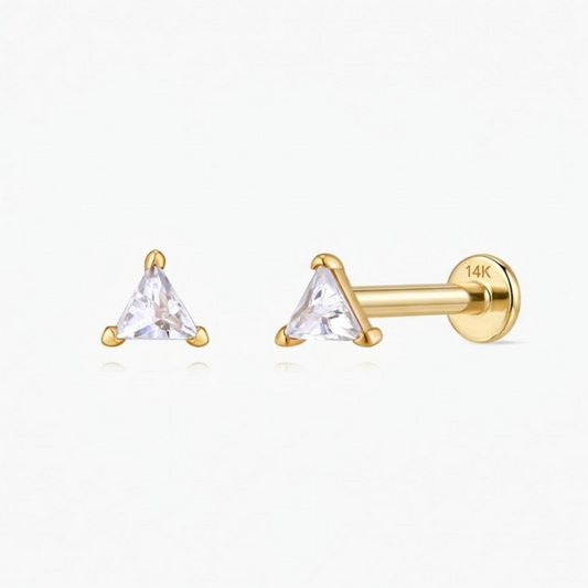 Aunyra- 14K Solid Yellow Gold Trillion-Cut Geometric Flat Back Stud & Solid Gold Post