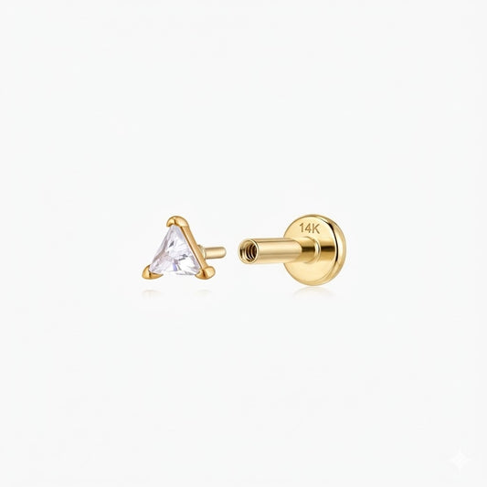 14K Solid Yellow Gold Trillion-Cut Geometric Flat Back Stud & Solid Gold Post