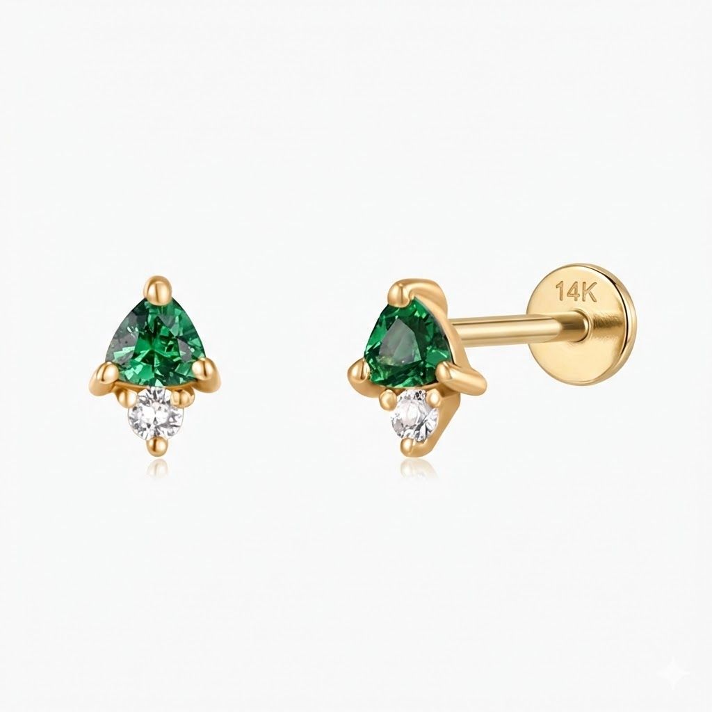 Aunyra- 14K Solid Yellow Gold Tsavorite Flat Back Stud & Solid Gold Post