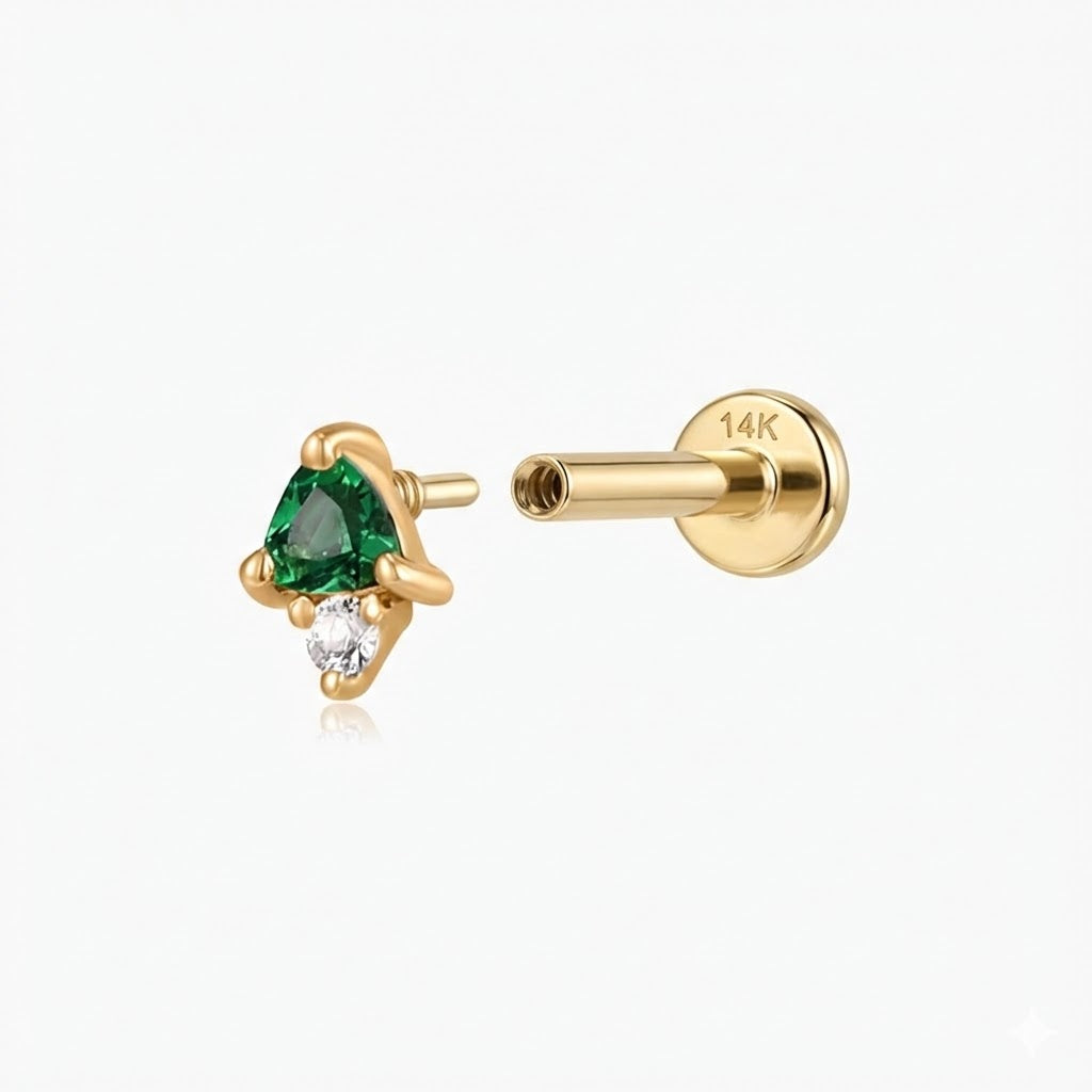 Aunyra- 14K Solid Yellow Gold Tsavorite Flat Back Stud & Solid Gold Post