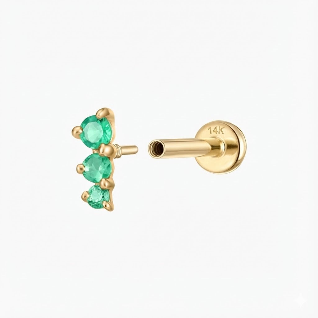 Aunyra- 14K Solid Yellow Gold Tsavorite Trio Flat Back Stud & Solid Gold Post