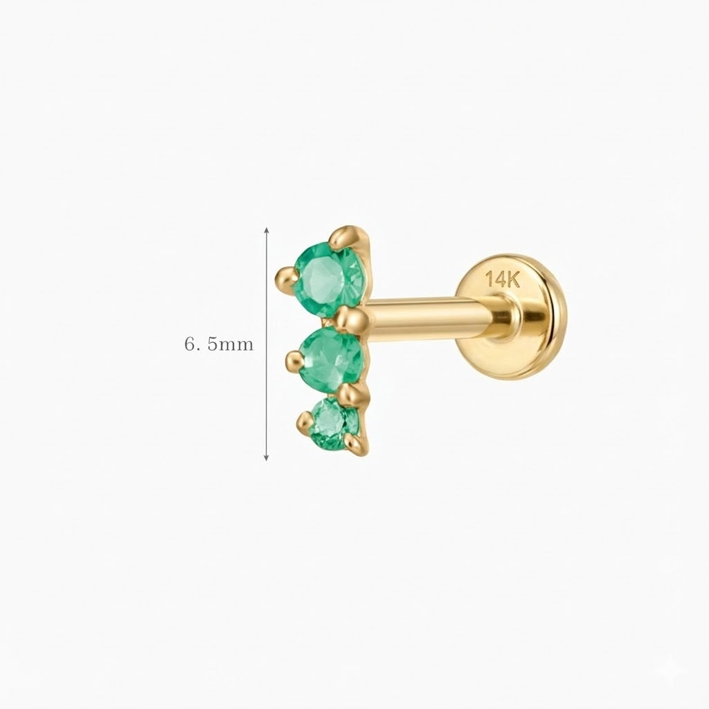 Aunyra- 14K Solid Yellow Gold Tsavorite Trio Flat Back Stud & Solid Gold Post