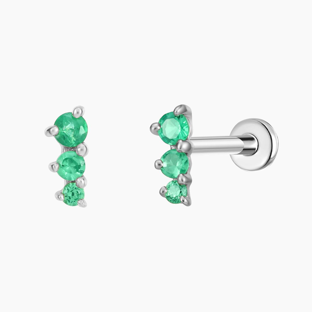 Aunyra- 14K Solid White Gold Tsavorite Trio Flat Back Stud & Titanium Post