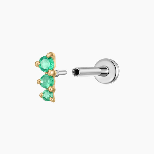 Aunyra- 14K Solid Yellow Gold Tsavorite Trio Flat Back Stud & Titanium Post