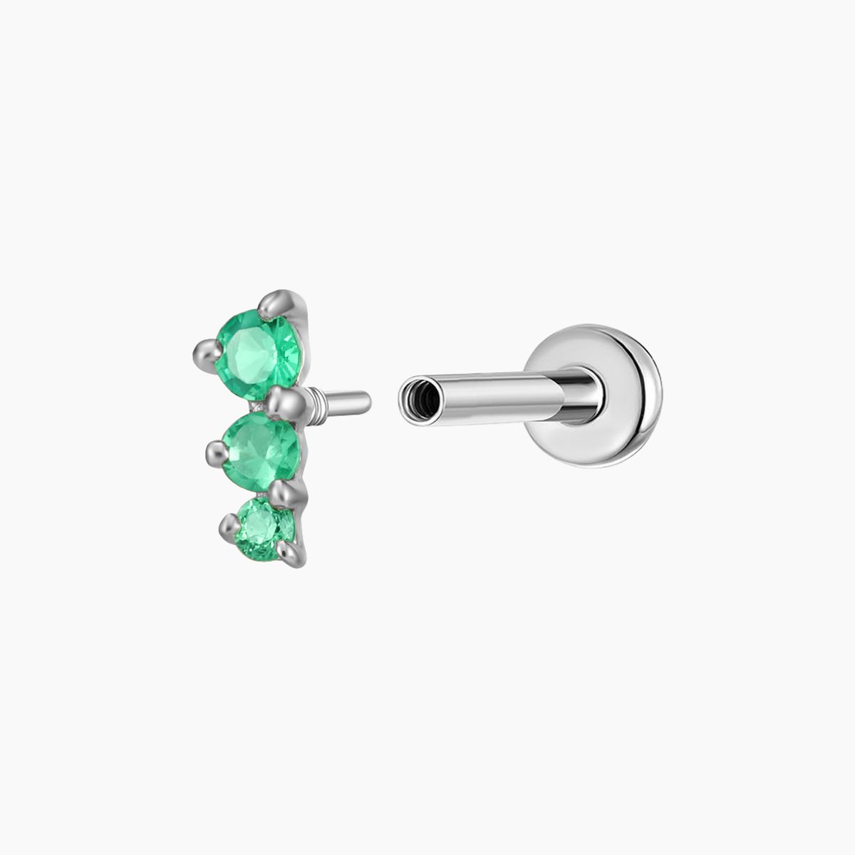 Aunyra- 14K Solid White Gold Tsavorite Trio Flat Back Stud & Titanium Post