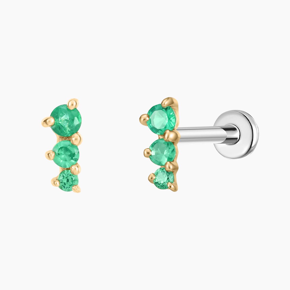 Aunyra- 14K Solid Yellow Gold Tsavorite Trio Flat Back Stud & Titanium Post
