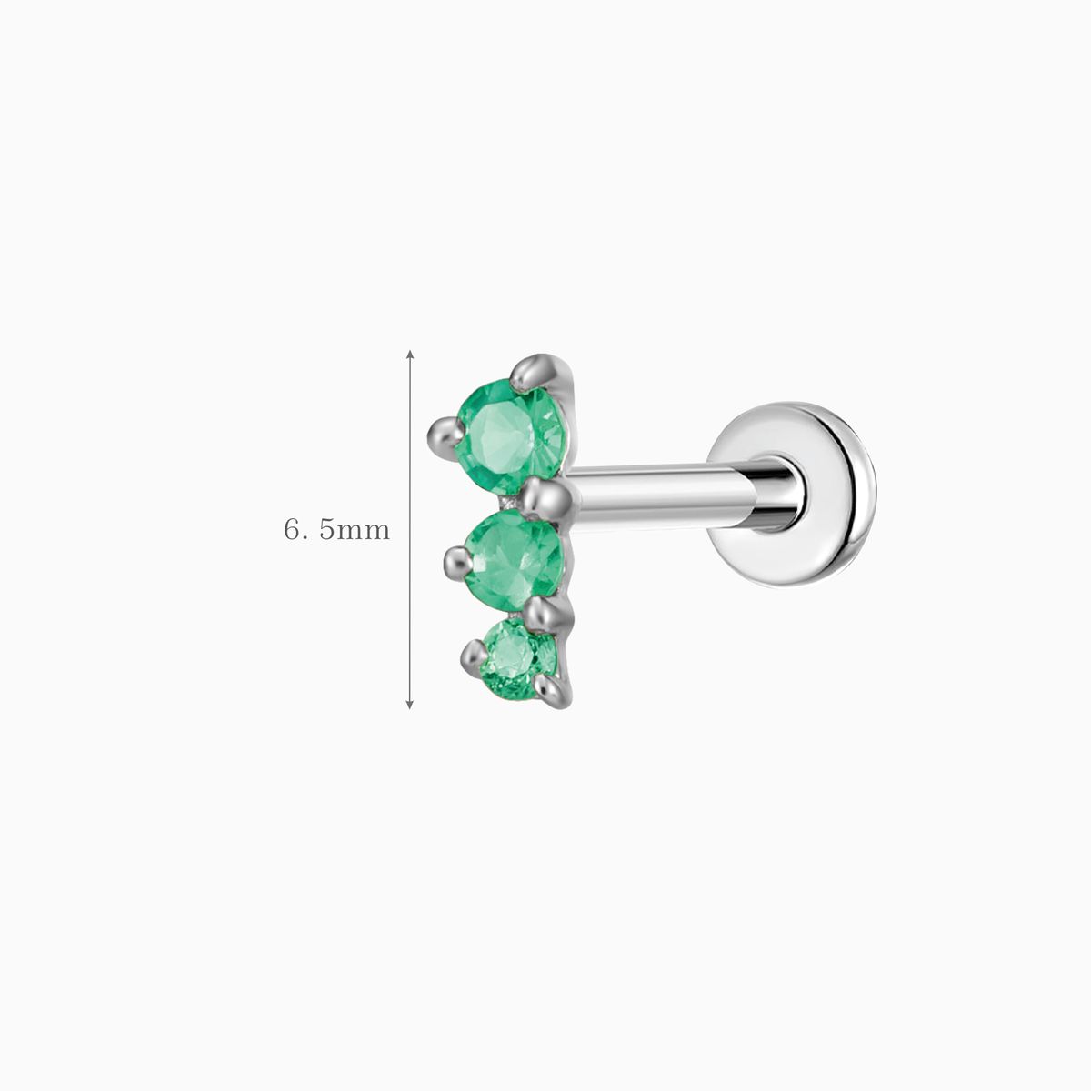 Aunyra- 14K Solid White Gold Tsavorite Trio Flat Back Stud & Titanium Post