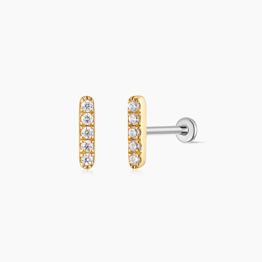 14K Solid Yellow Gold Vertical Pavé Stud & Titanium Post