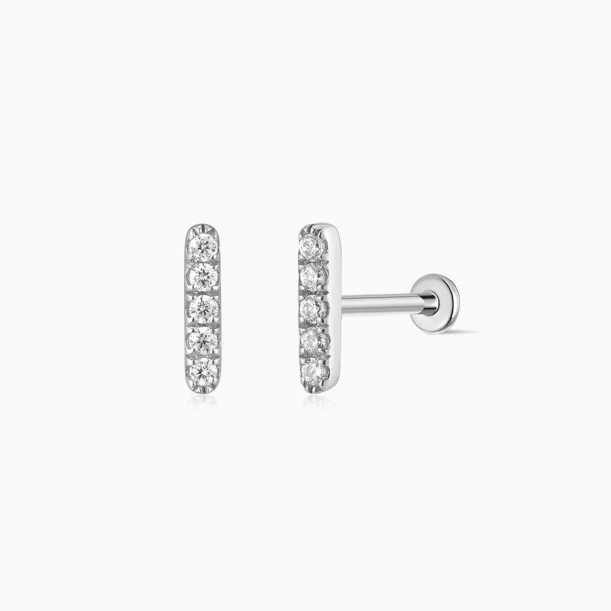 14K Solid White Gold Vertical Pavé Stud & Titanium Post