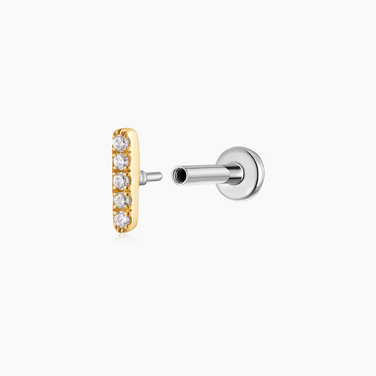 14K Solid Yellow Gold Vertical Pavé Stud & Titanium Post