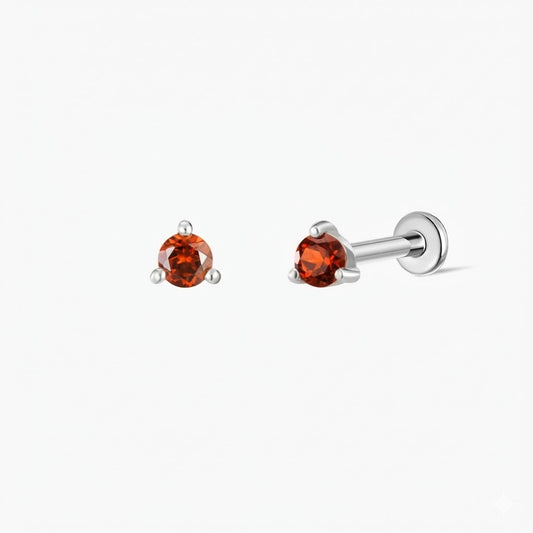 14K White Gold January Garnet Flat Back Stud & Titanium Post