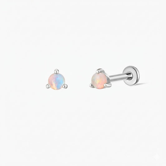 14K White Gold October Opal Flat Back Stud & Titanium Post