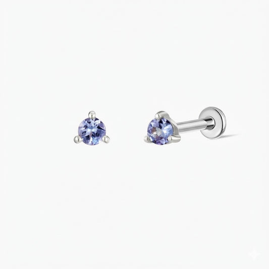 14K White Gold December Tanzanite Flat Back Stud & Titanium Post