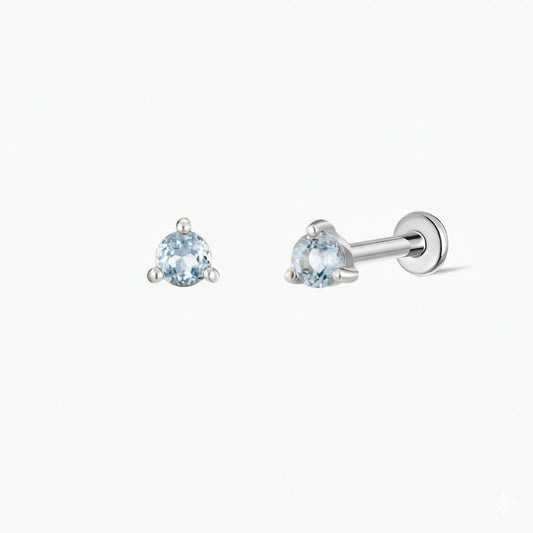 14K White Gold March Aquamarine Flat Back Stud & Titanium Post