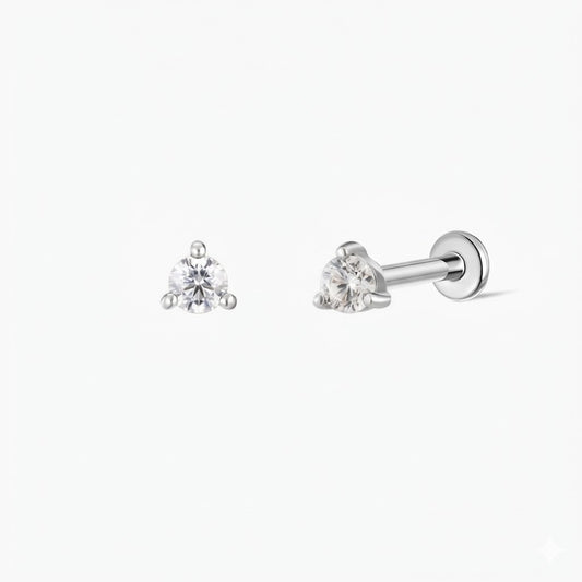 14K White Gold April Lab-Grown Diamond Flat Back Stud & Titanium Post