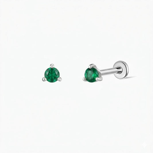 14K White Gold May Emerald Flat Back Stud & Titanium Post