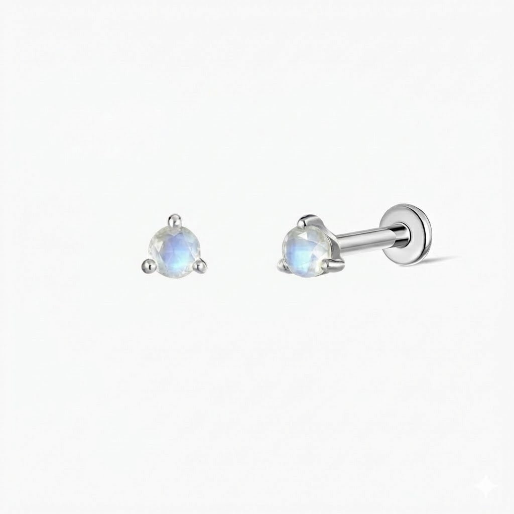 14K White Gold June Moonstone Flat Back Stud & Titanium Post