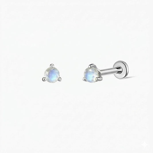 14K White Gold June Moonstone Flat Back Stud & Titanium Post