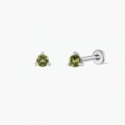 14K White Gold August Peridot Flat Back Stud & Titanium Post