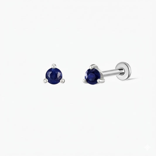 14K White Gold September Sapphire Flat Back Stud & Titanium Post