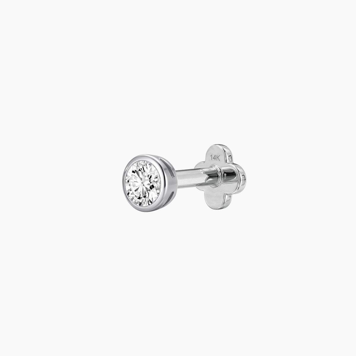 Bezel Stud Flatback 14K Solid White Gold Solid Gold Post 4mm