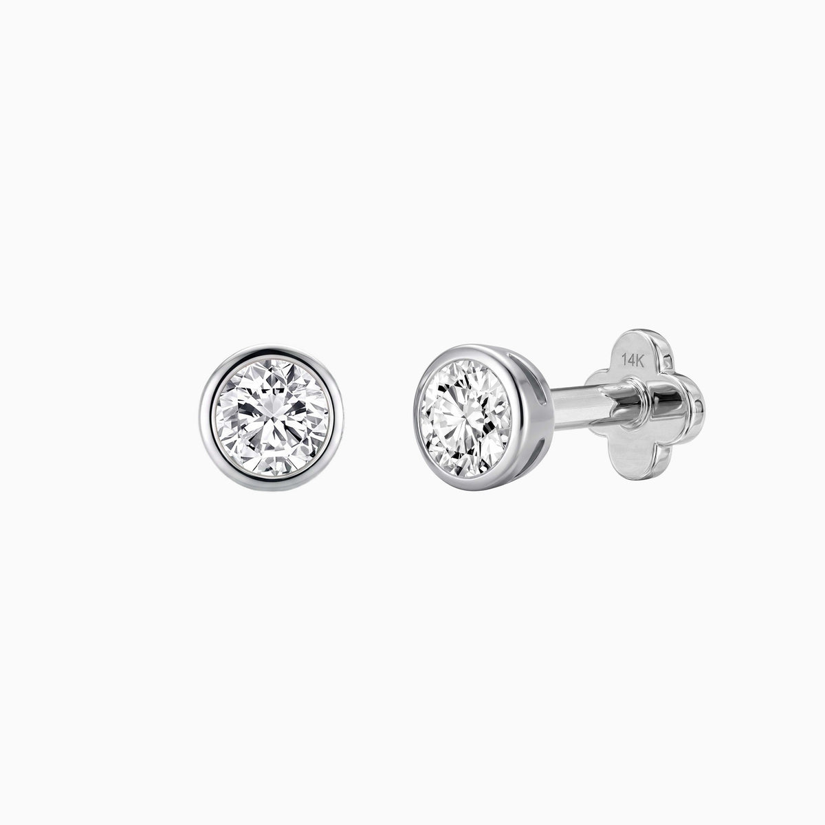 Bezel Stud Flatback 14K Solid White Gold Solid Gold Post pair
