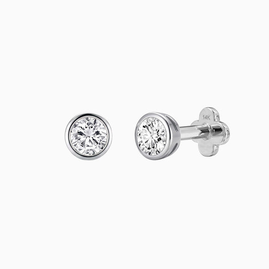Bezel Stud Flatback 14K Solid White Gold Solid Gold Post pair
