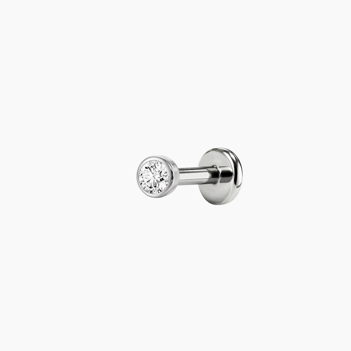 Bezel Stud Flatback 14K Solid White Gold Titanium Post 1.5mm