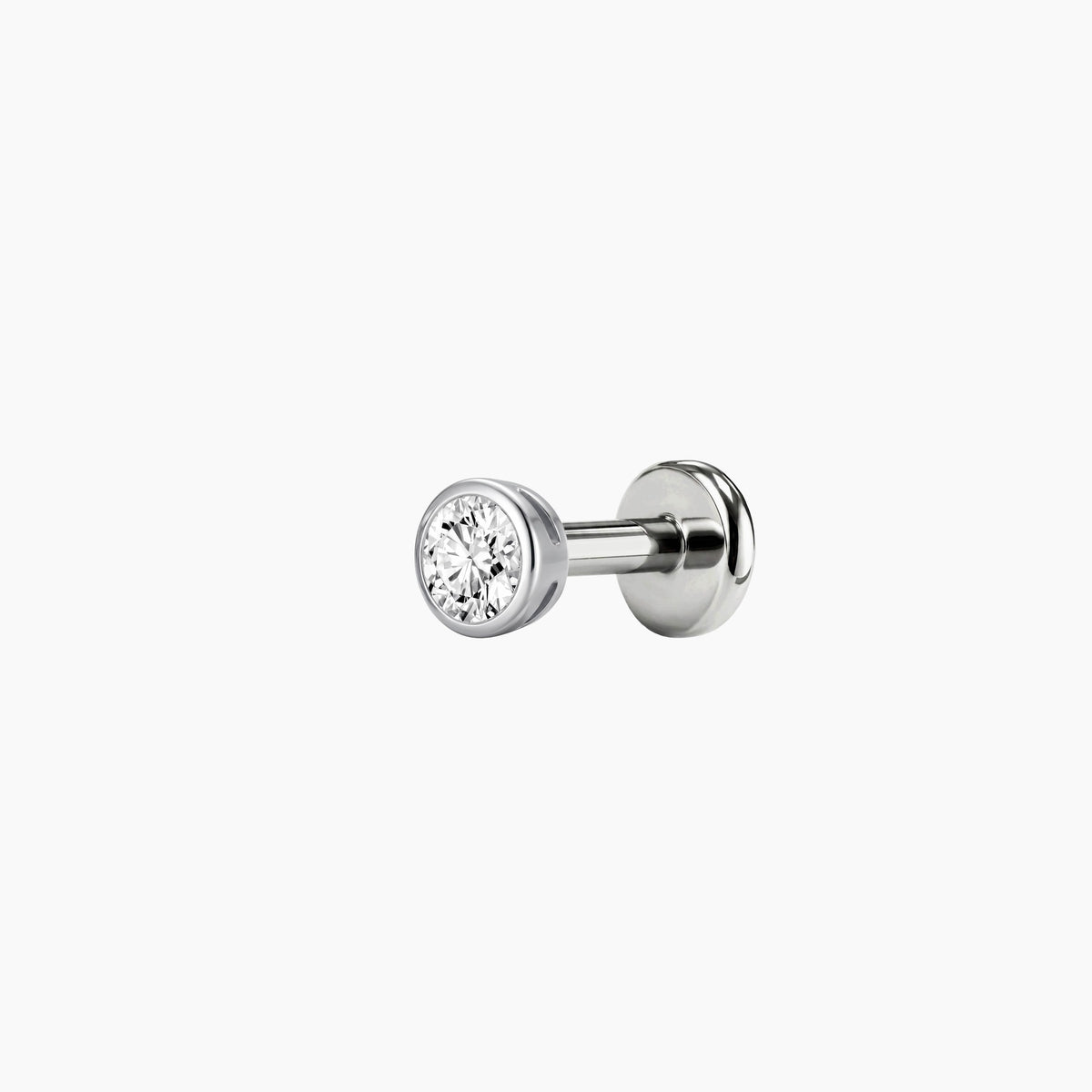 Bezel Stud Flatback 14K Solid White Gold Titanium Post 3mm