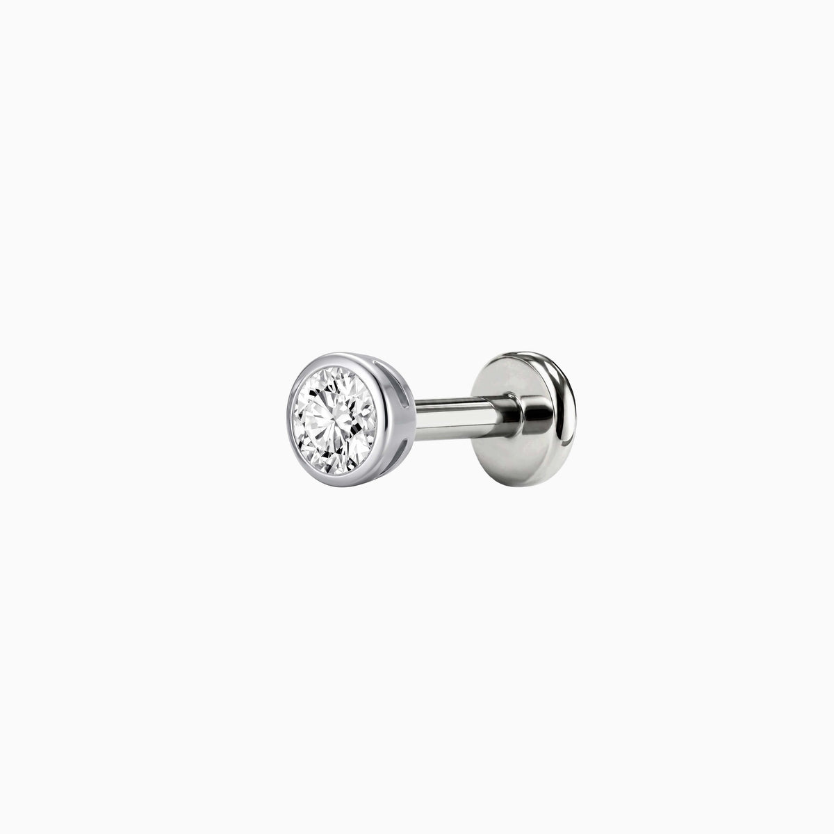 Bezel Stud Flatback 14K Solid White Gold Titanium Post 4mm