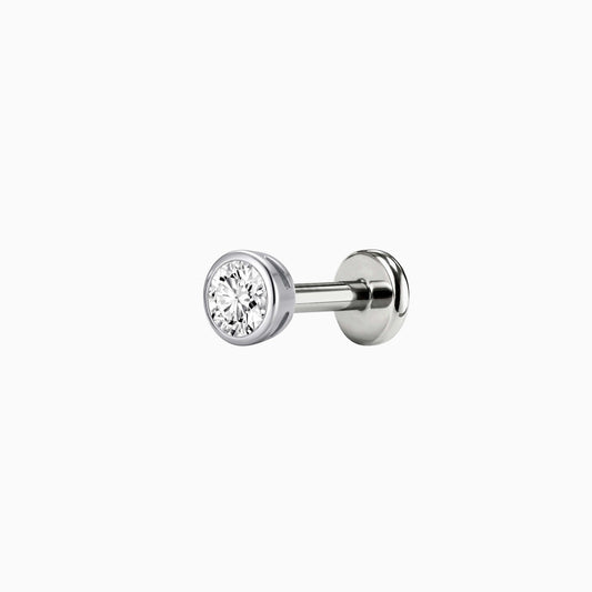 Bezel Stud Flatback 14K Solid White Gold Titanium Post 4mm