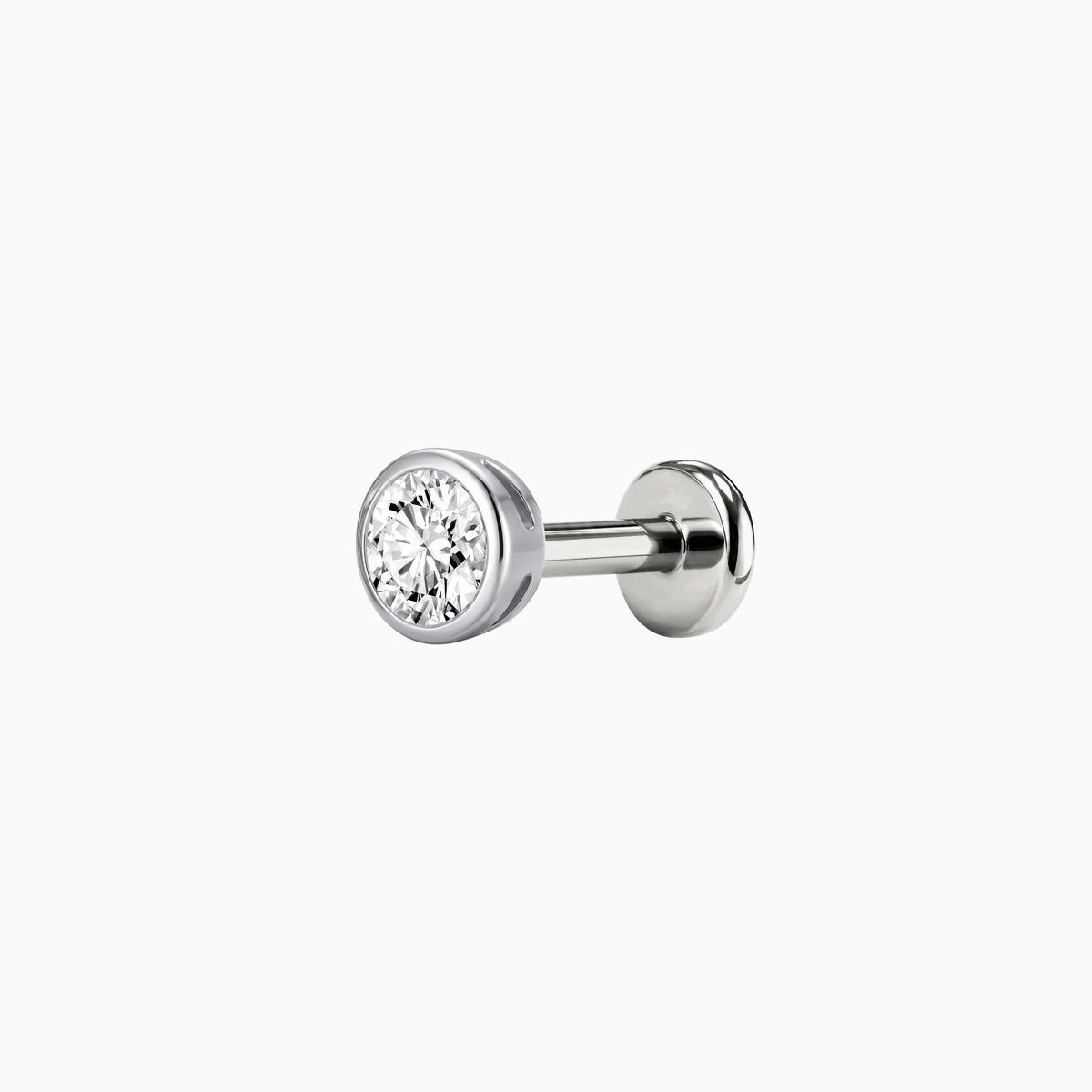 Bezel Stud Flatback 14K Solid White Gold Titanium Post 5mm