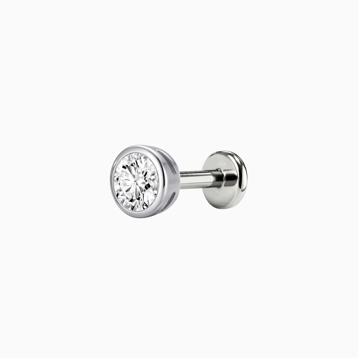 Bezel Stud Flatback 14K Solid White Gold Titanium Post 6mm