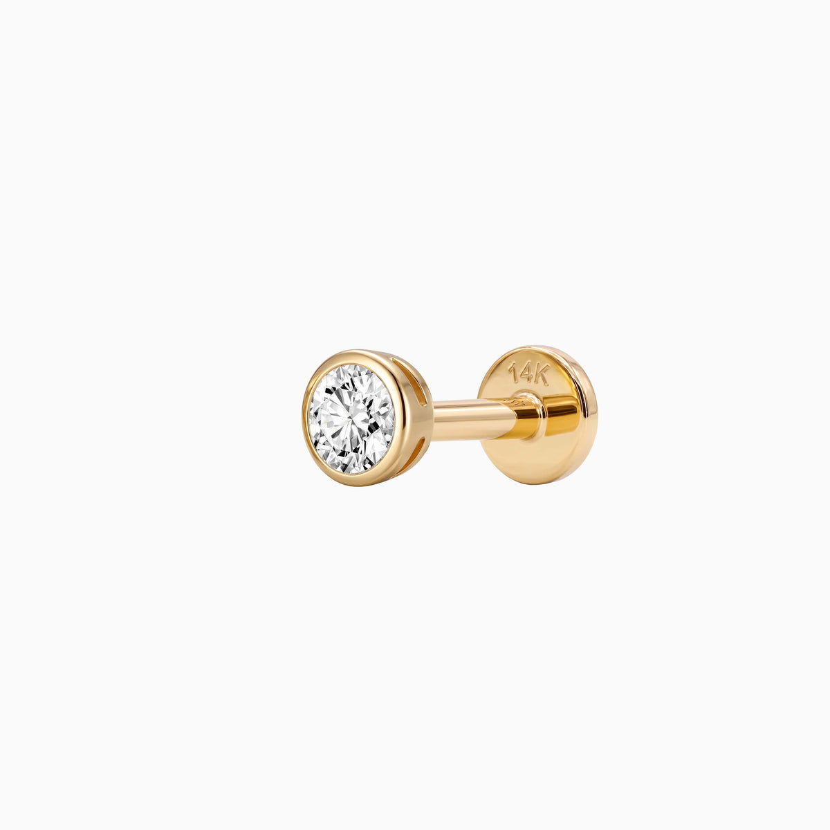 Bezel Stud Flatback 14K Solid Yellow Gold Solid Gold Post 4mm