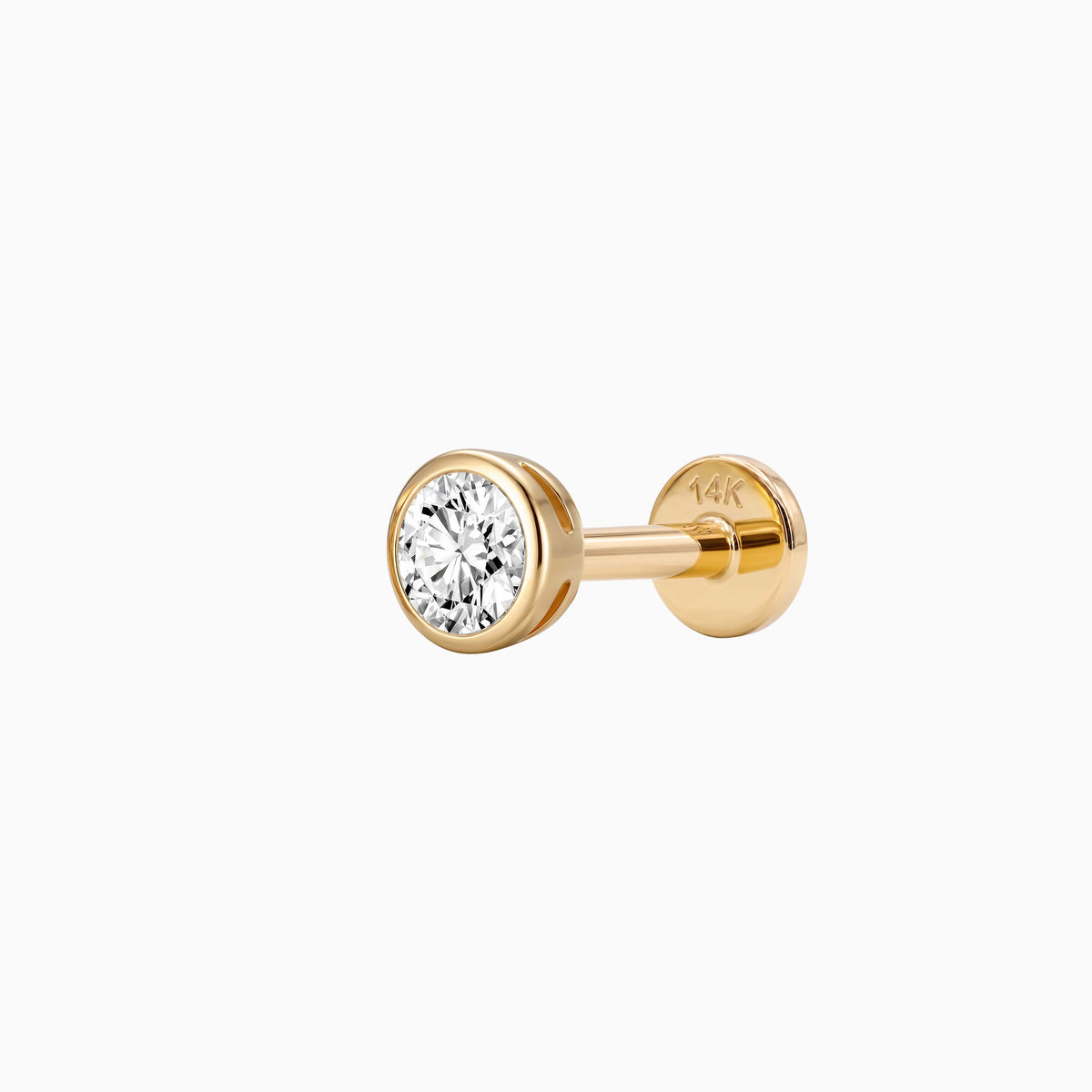 Bezel Stud Flatback 14K Solid Yellow Gold Solid Gold Post 5mm