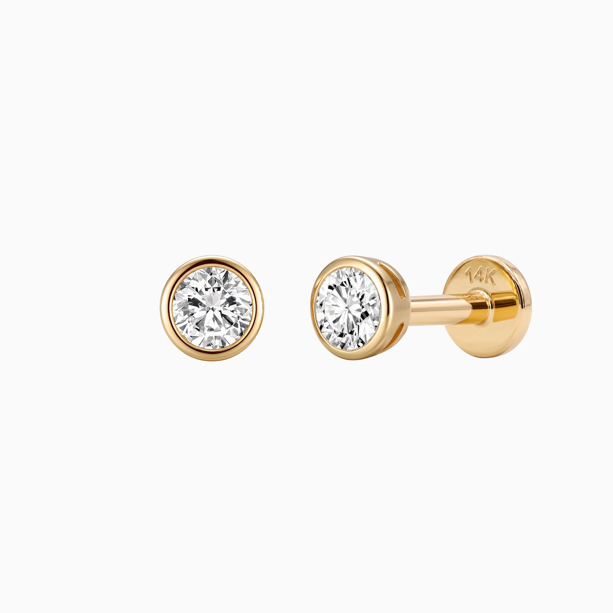 Bezel Stud Flatback 14K Solid Yellow Gold Solid Gold Post pair