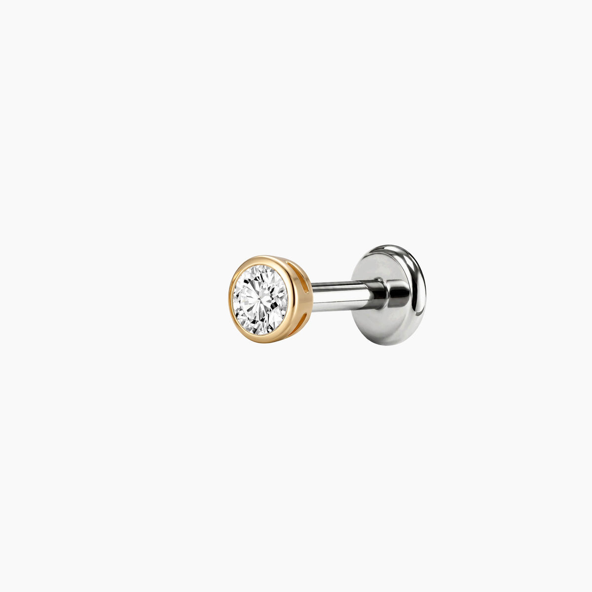 Bezel Stud Flatback 14K Solid Yellow Gold Titanium Post 3mm