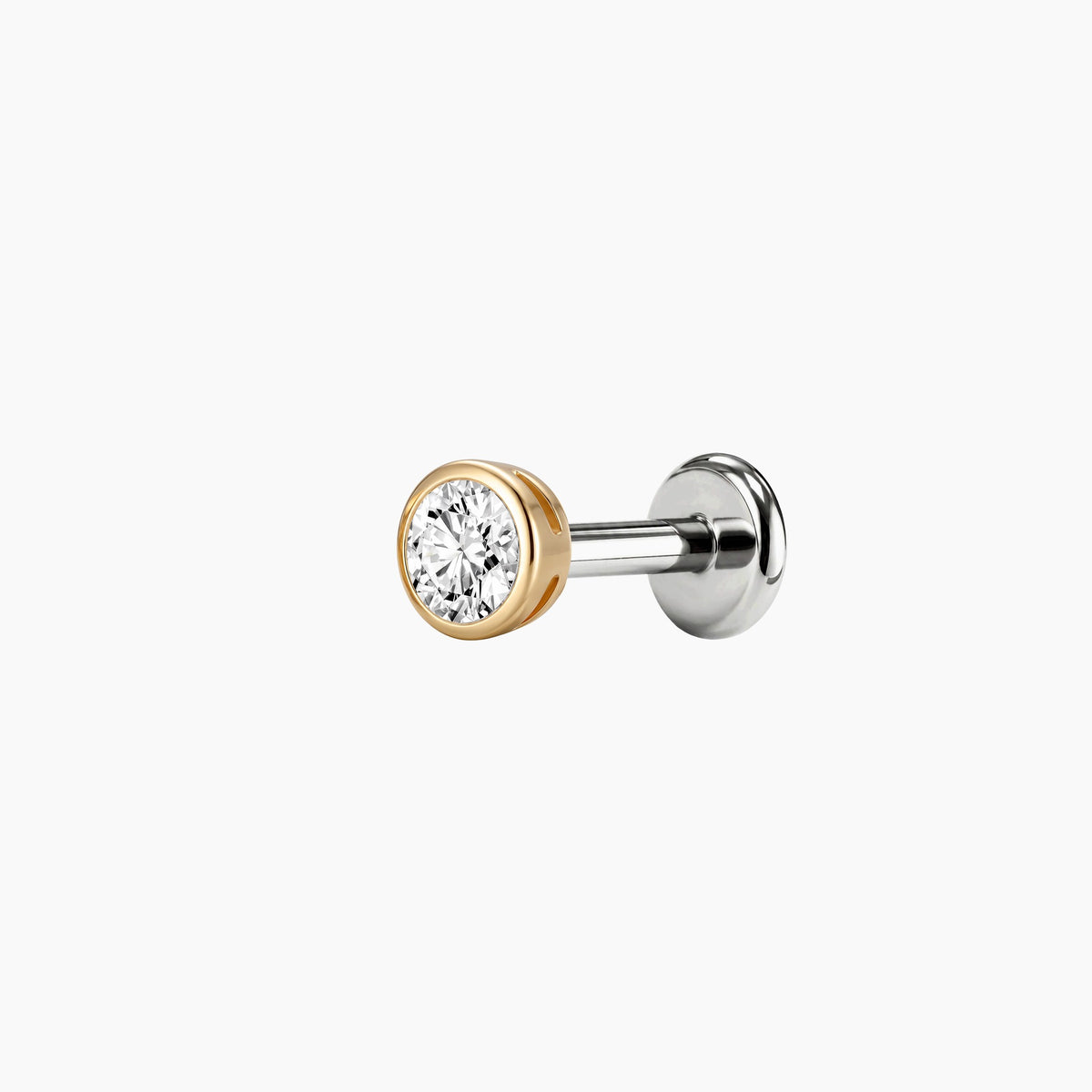 Bezel Stud Flatback 14K Solid Yellow Gold Titanium Post 4mm