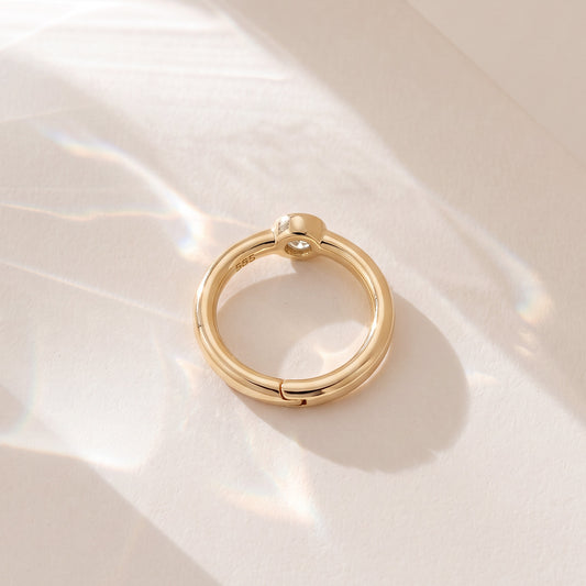 14K Solid Yellow Gold 8mm Bezel Round Clicker Hoop
