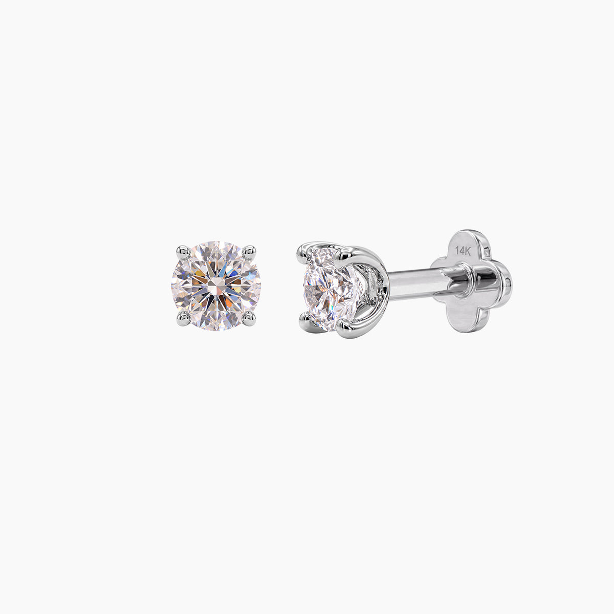 Classic 4-Prong Setting White Gold Solid Gold Post Moissanite Pair