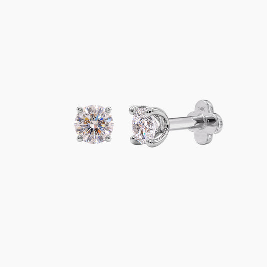 Classic 4-Prong Setting White Gold Solid Gold Post Moissanite Pair