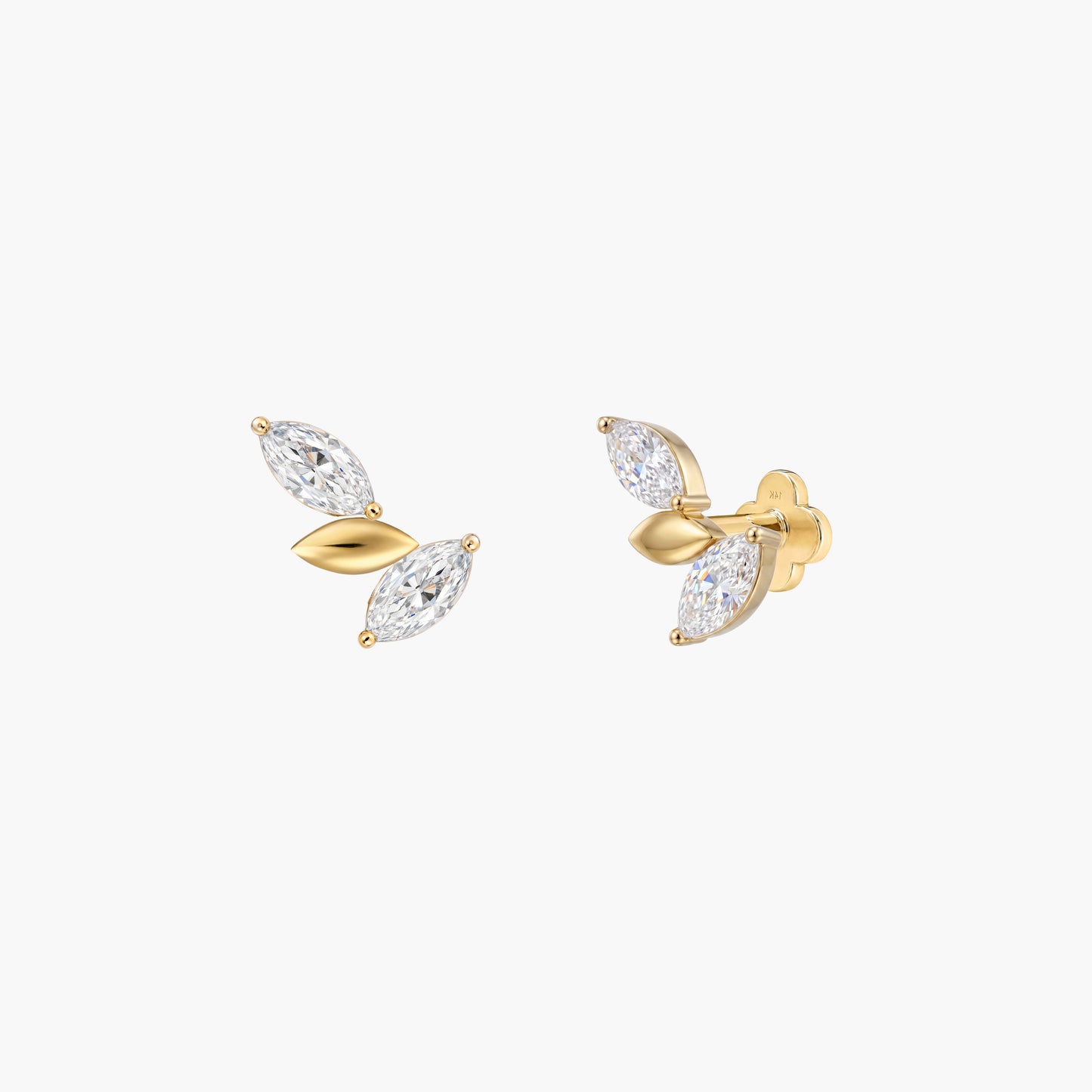 ECLORA Marquise Leaf Cluster - Solid Gold Solid Gold Post - view 3