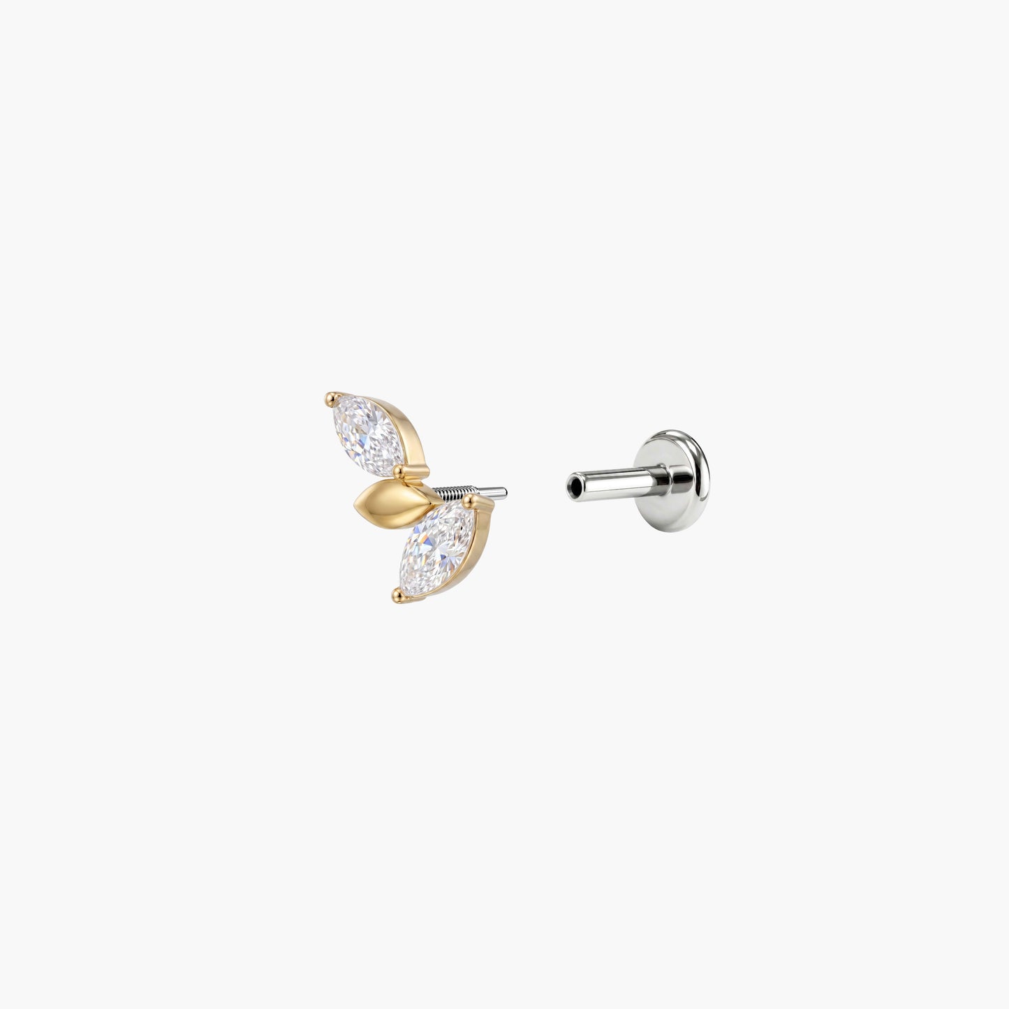 ECLORA Marquise Leaf Cluster - Solid Gold Titanium Post - view 4