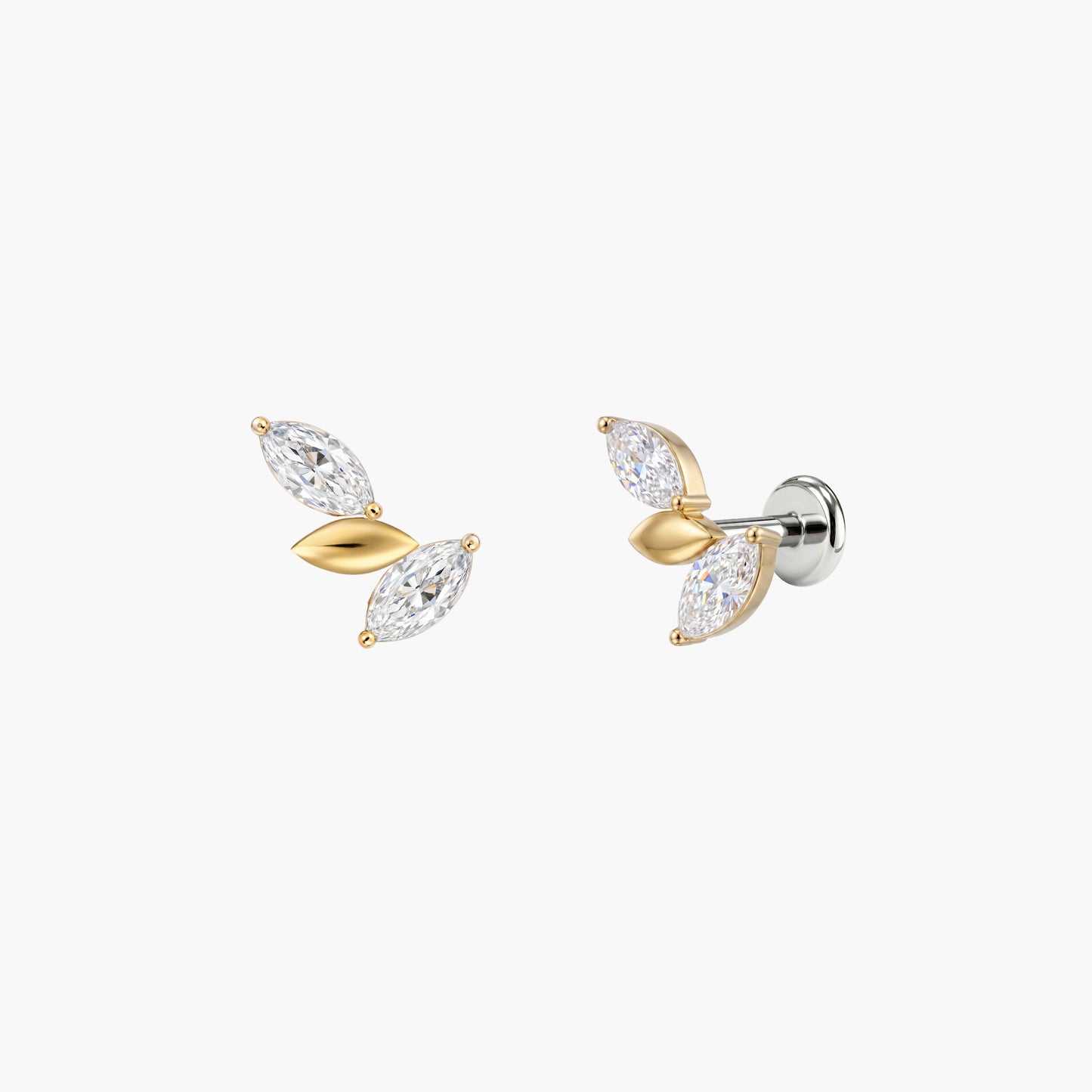ECLORA Marquise Leaf Cluster - Solid Gold Titanium Post - view 3