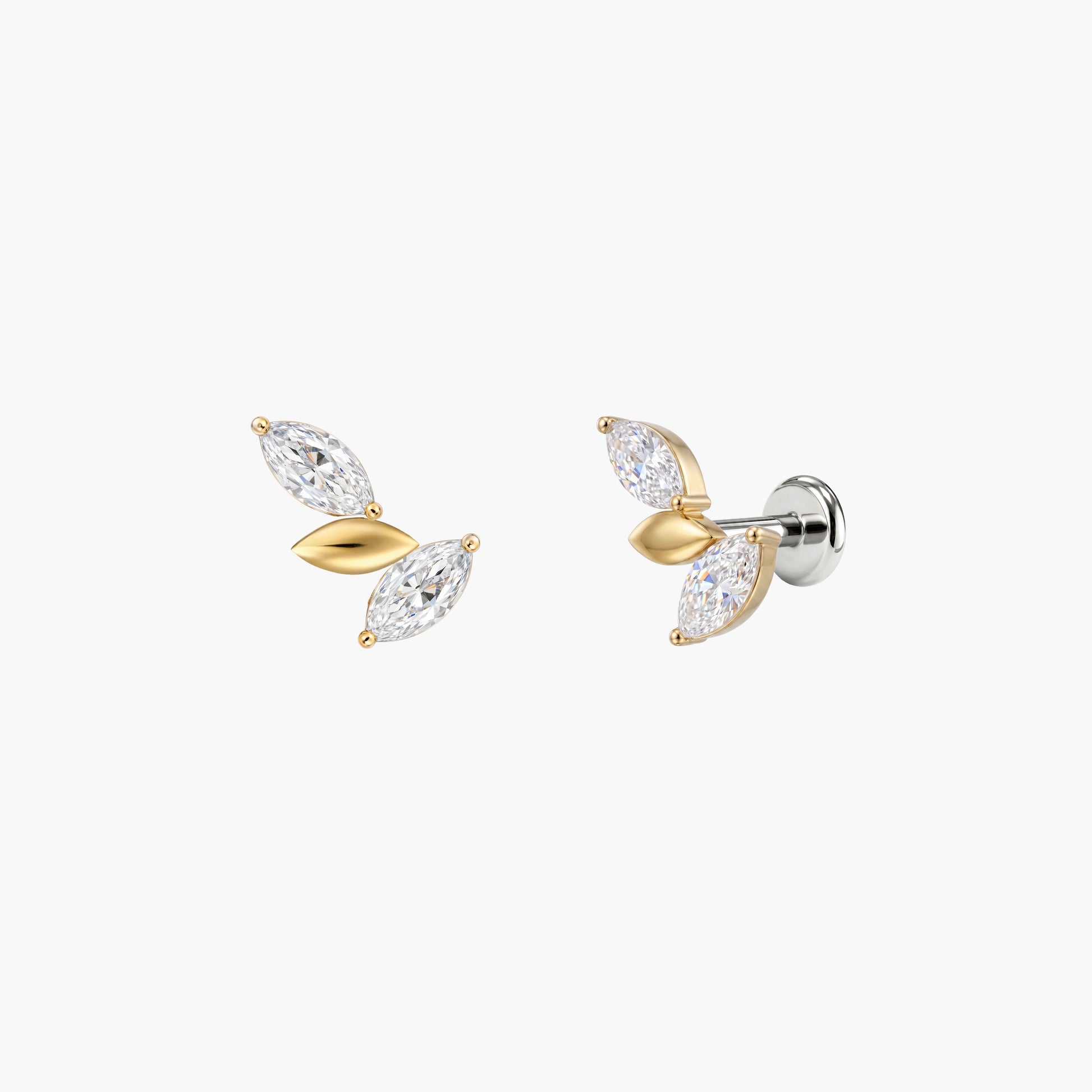 ECLORA Marquise Leaf Cluster - Solid Gold Titanium Post - view 3