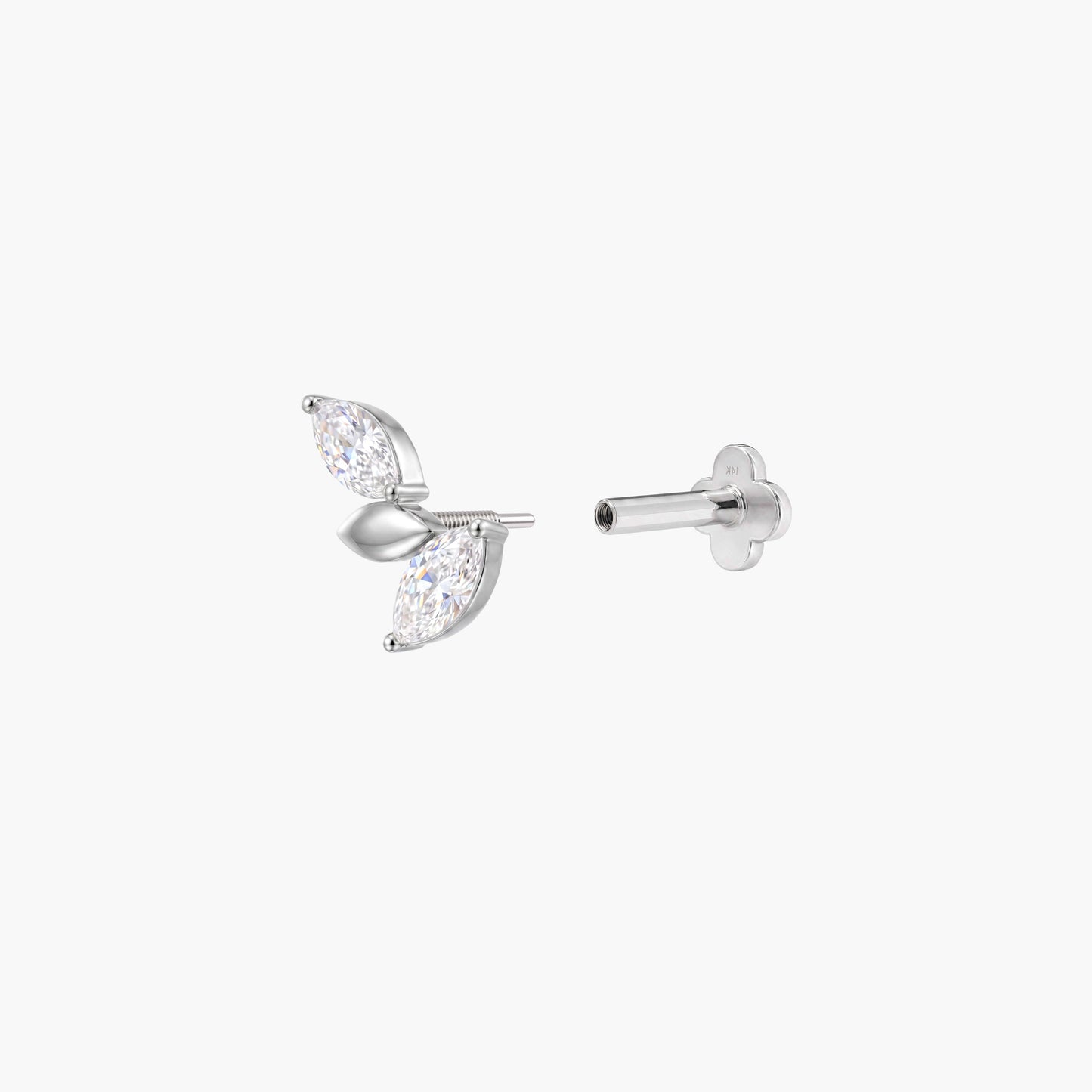 ECLORA Marquise Leaf Cluster - White Gold Solid Gold Post - view 4