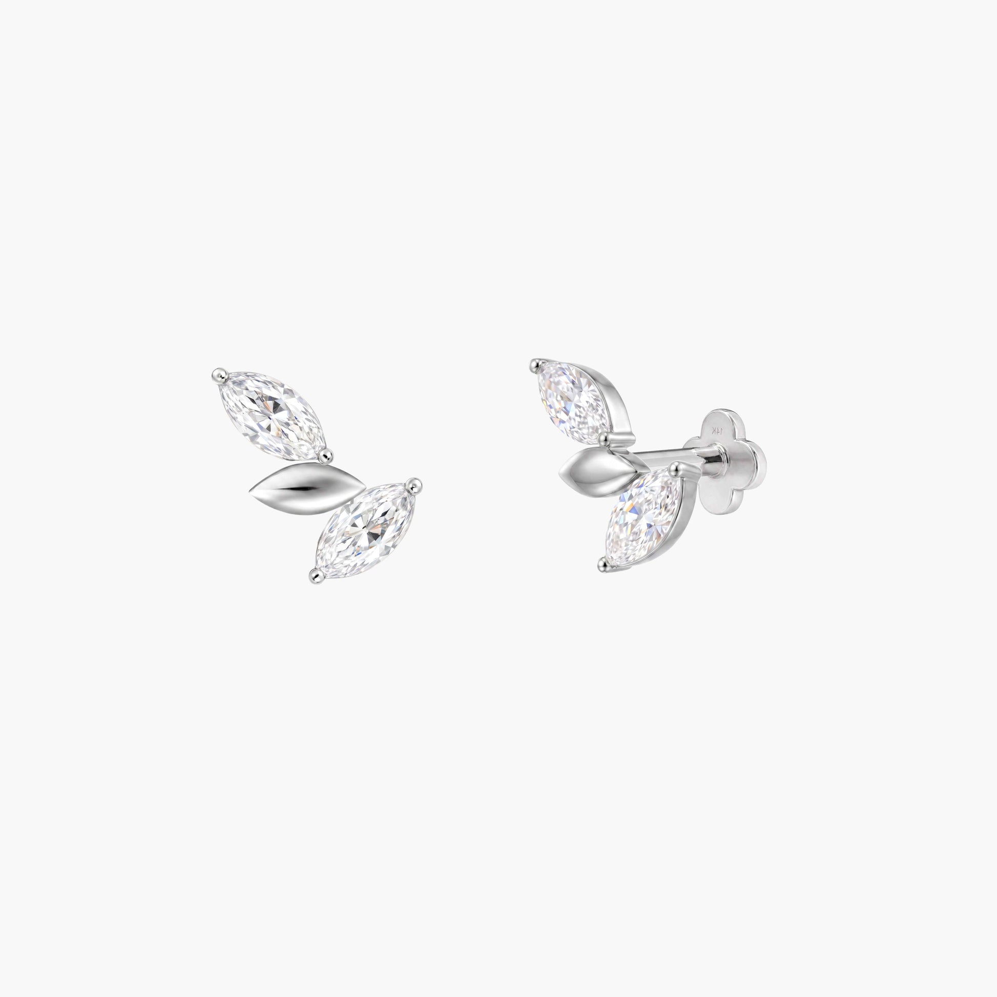 ECLORA Marquise Leaf Cluster - White Gold Solid Gold Post - view 3