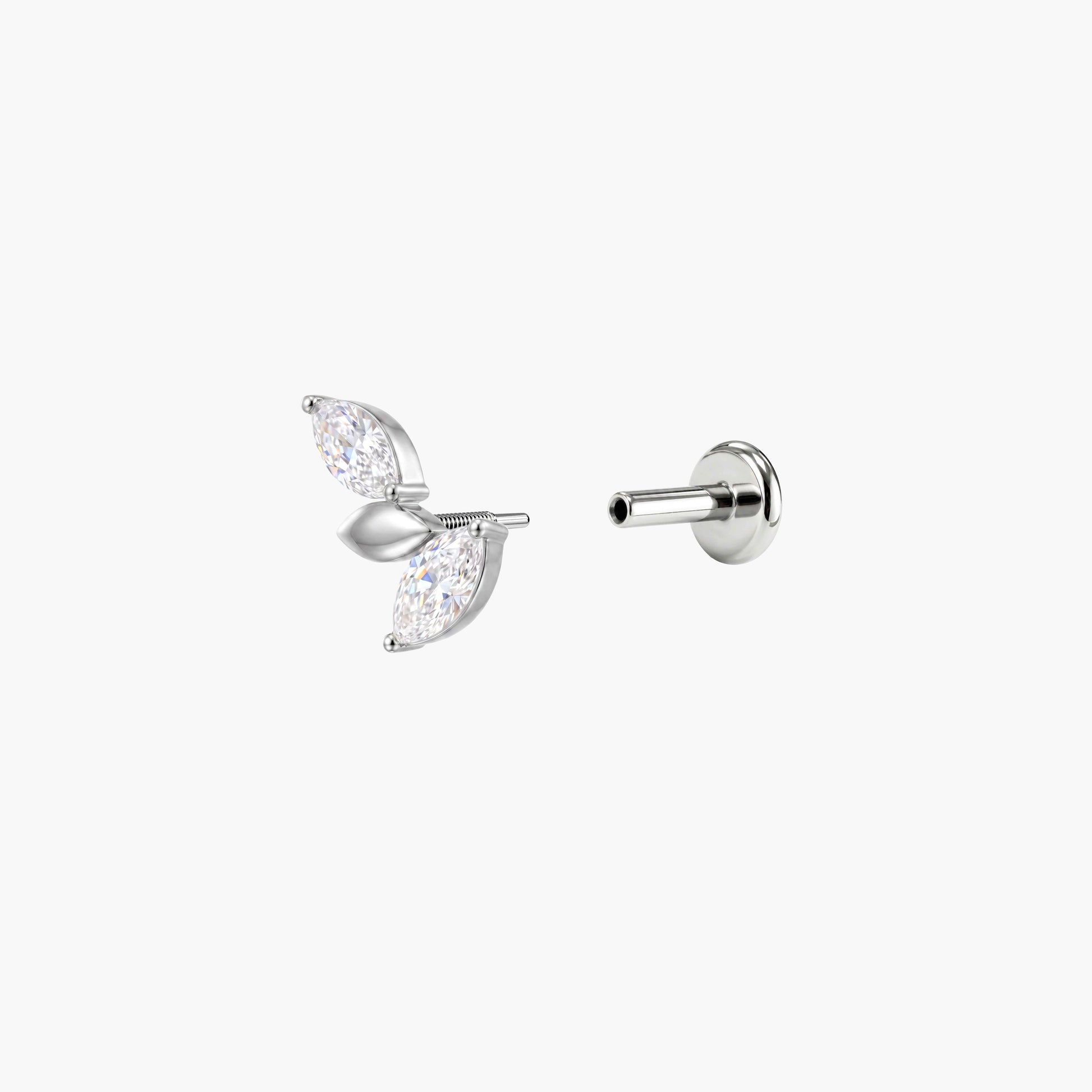 ECLORA Marquise Leaf Cluster - White Gold Titanium Post - view 4